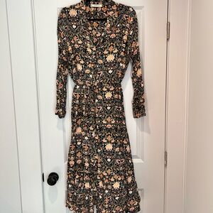 Chic Floral Long Sleeve Dress - Black and Orange